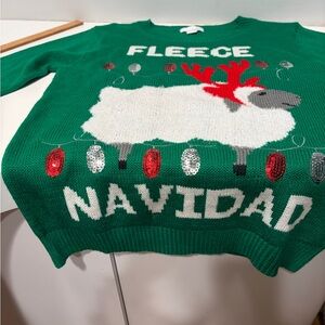 Ten Sixty Sherman Green Holiday Sheep Sweater with Red and White Accents